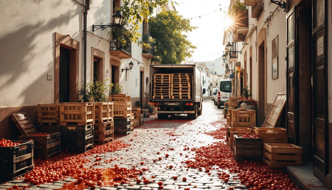 Straße in Buñol beim La Tomatina Fest besuchen und Anreise planen