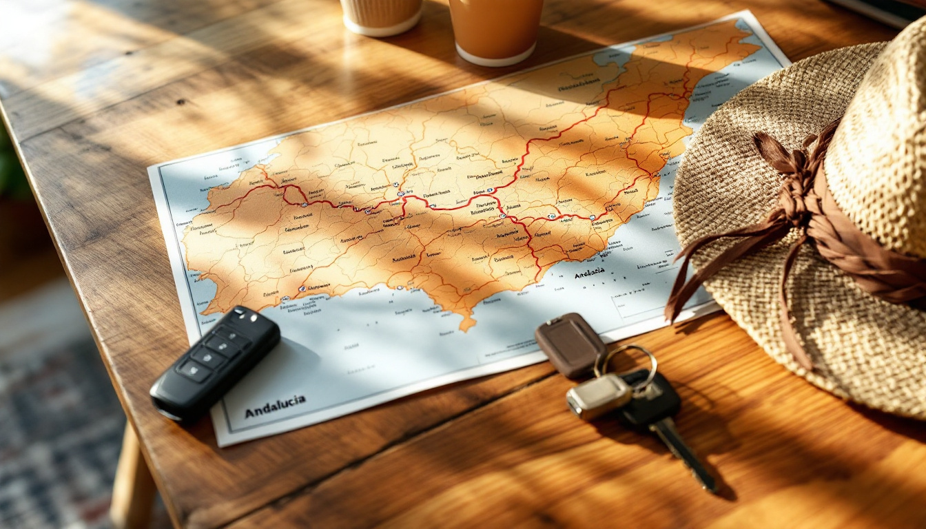 Kartenmaterial und Reiseutensilien zur Planung einer Rundreise Andalusien Route für 10 Tage
