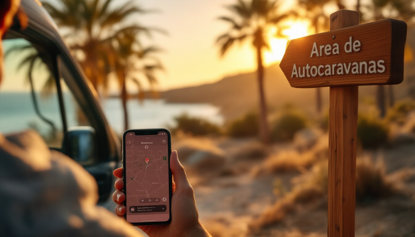 Stellplatz Wohnmobil in der Nähe an der spanischen Küste mit Karten-App