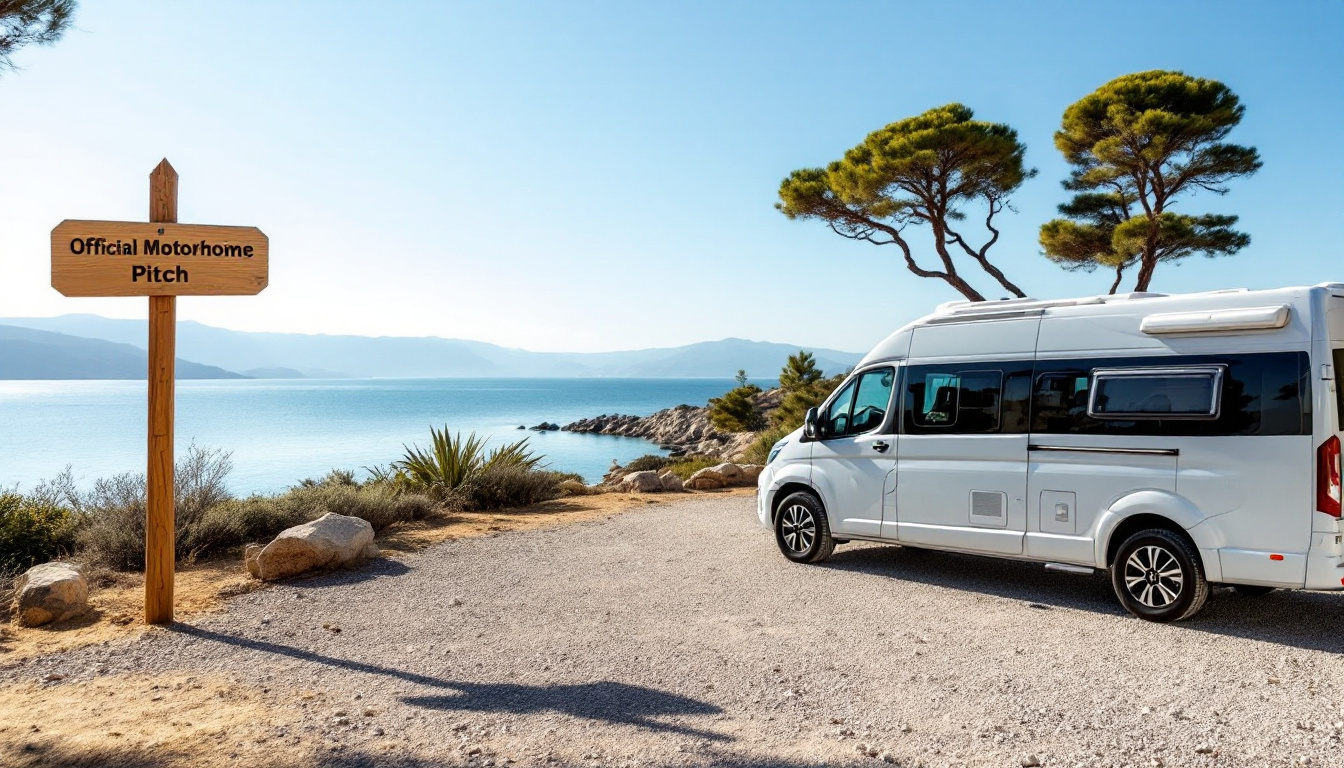 Wohnmobil Stellplatz am Wasser an einer spanischen Küstenbucht mit Meerblick