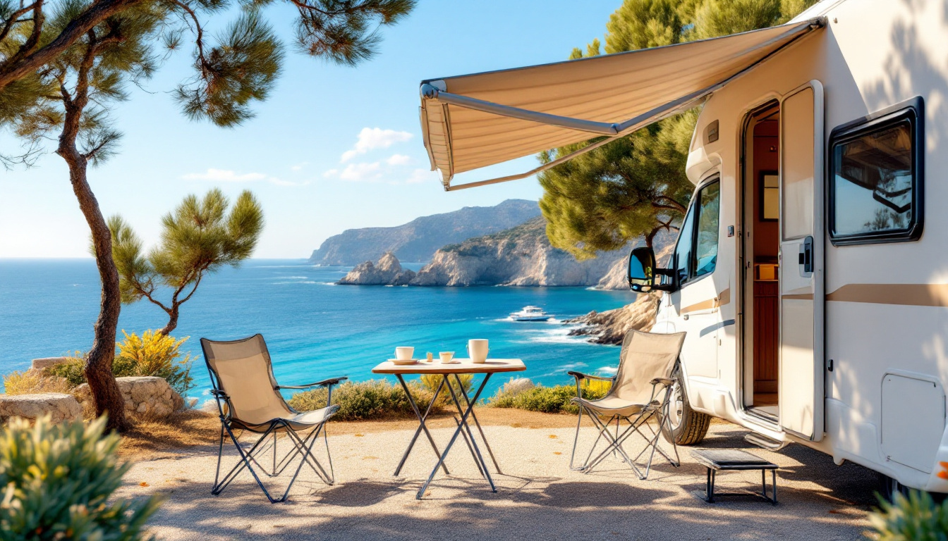 Campen mit dem Wohnmobil auf einem Campingplatz an der spanischen Mittelmeerküste